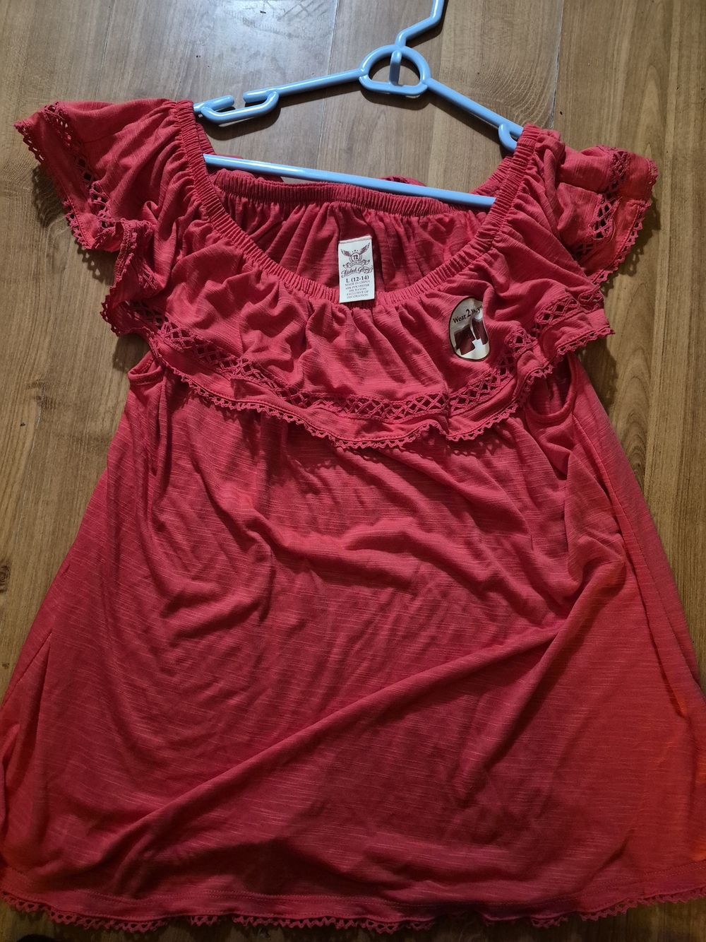 Women’s Red Off-Shoulder Ruffle Top - Picture 7 of 7